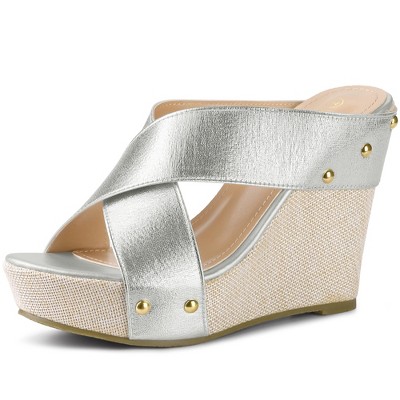 Allegra K Women's Open Toe Crisscross Straps Platform Slide Wedge Sandals