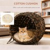 ORRD Hand-Woven Banana Leaf Cat Bed, Elevated Kitten House with Cushion, Breathable Rattan Condo with Metal Stand for Indoor Cats - 2 of 4