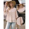 INSPIRE CHIC Women's Chiffon Floral Design Ruffled 3/4 Sleeve Round Neck Casual Blouse - 2 of 4