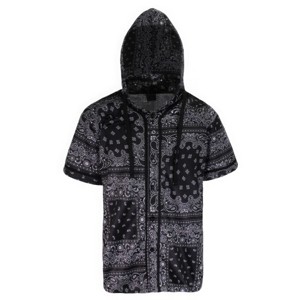 Slickblue Men's Hooded Bandana Baseball Jersey, Street Style, Black/White/Red, Cotton Blend, Size S-XL - 1 of 4