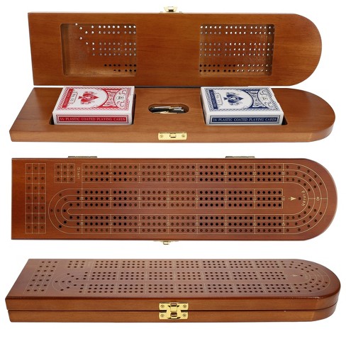 We Games 3 Player Wooden Cribbage Set - Easy Grip Pegs And 2 Decks
