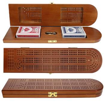 Pacific Shore Games Wooden Cribbage Board Game Set, Continuous 3 Track for 2-3 Players, Card Storage, Includes 9 Metal Pegs & 2 Decks of Cards