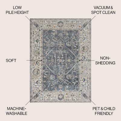 Dark Gray and Cream 8' x 10' Reversible Washable Synthetic Area Rug