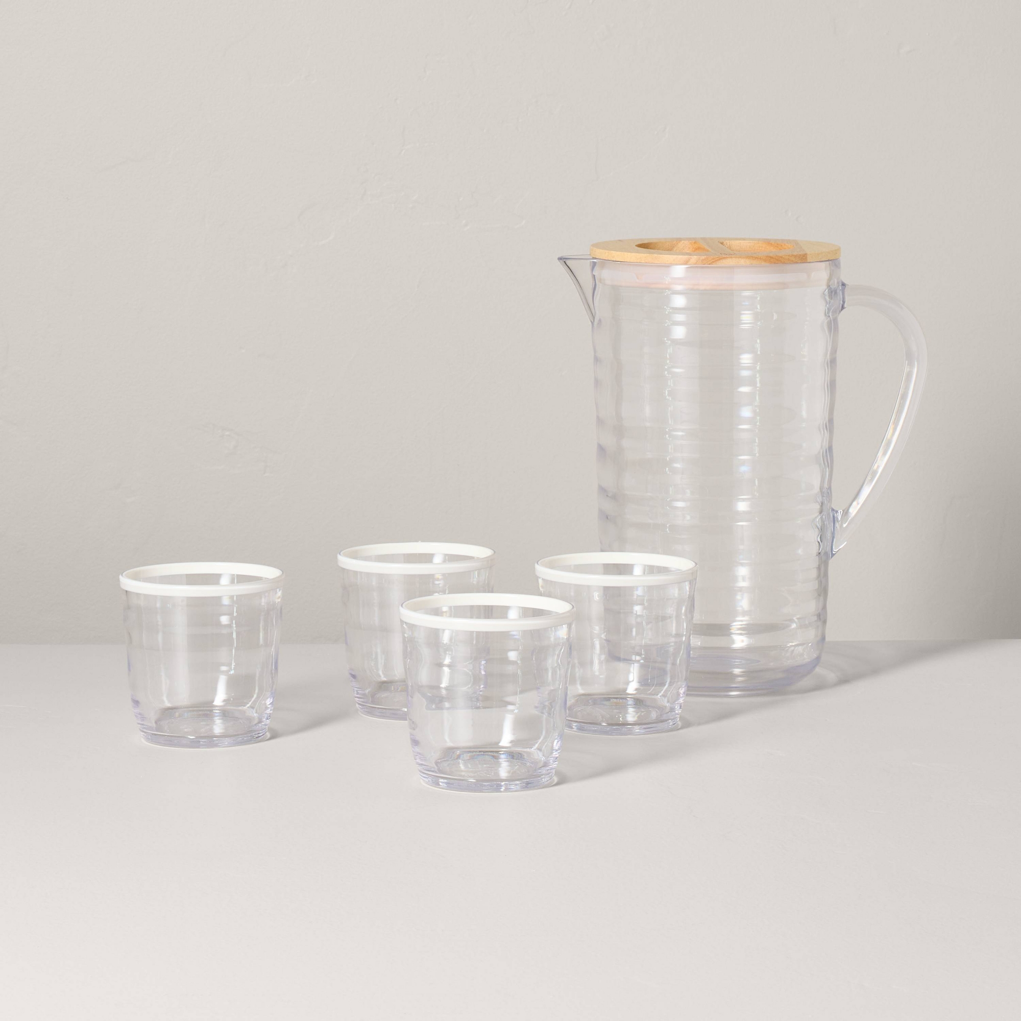 5pc Pitcher Set with 4 Cups White Rim - Hearth & Hand™ with Magnolia