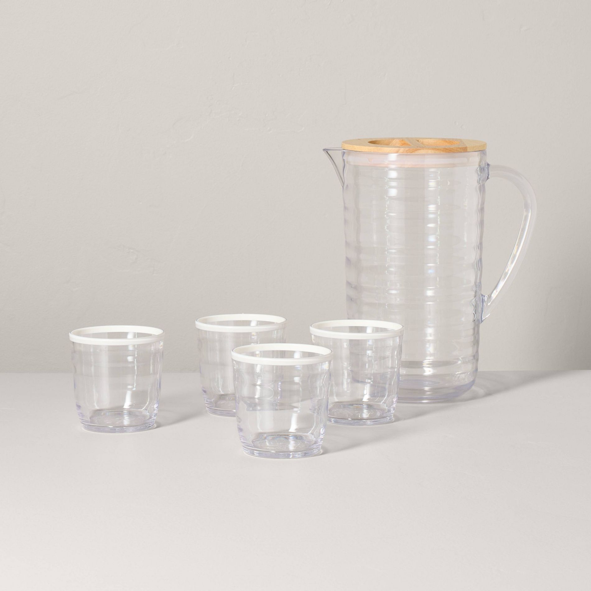 5pc Pitcher Set with 4 Cups White Rim - Hearth & Hand™ with Magnolia