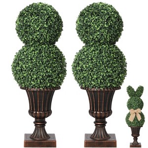 3 FT(38") Artificial Boxwood Topiary Tree Double Ball/Sphere Faux Tall All Year Green Fake Plant Topiary Trees Artificial Outdoor - 1 of 4