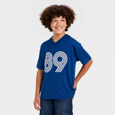 Cat & Jack Boys' Short Sleeve Printed Jersey - Cat & Jack™ Navy Blue M