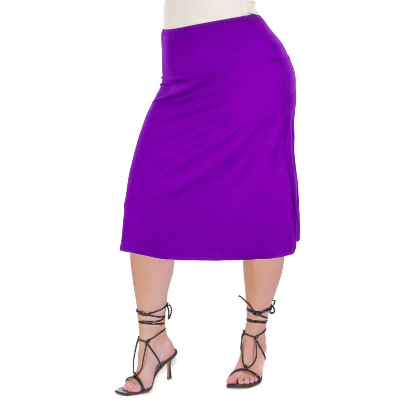 24seven Comfort Apparel A Line Elastic Waist Knee Length Plus size Skirt, 2 of 5