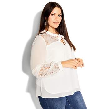 Women's Plus Size Mysterious Lace Top - ivory | CITY CHIC