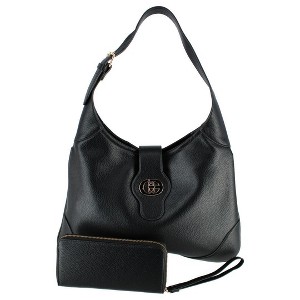 Alyssa Women's Synthetic Leather Shoulder Handbag and Matching Clutch/Wallet Set, Black - 1 of 4