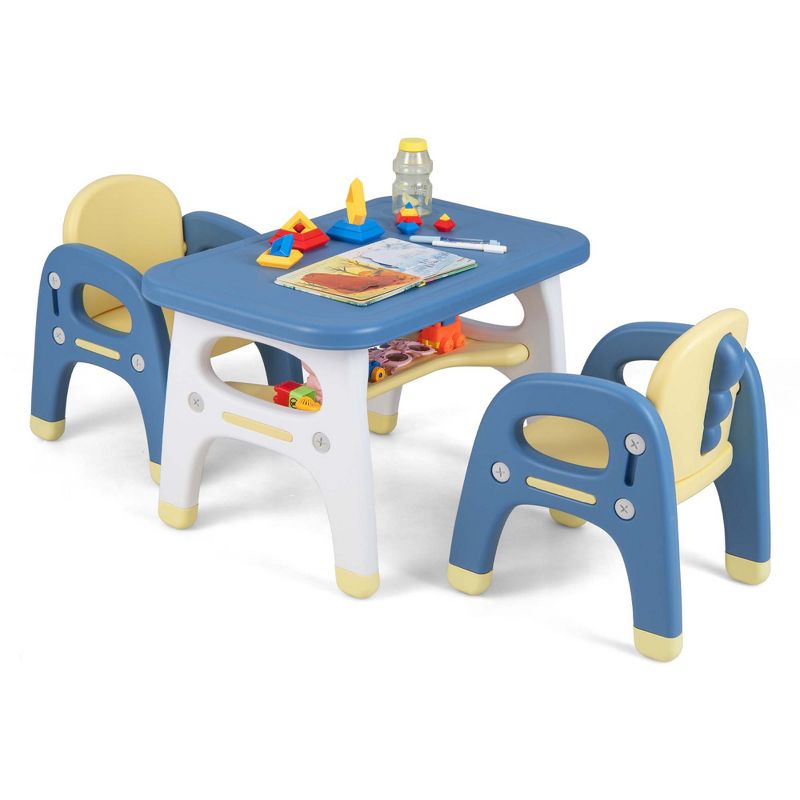 Costway Kids Table and 2 Chairs Set Activity Art Desk with Storage Shelf & Building Blocks, 1 of 11