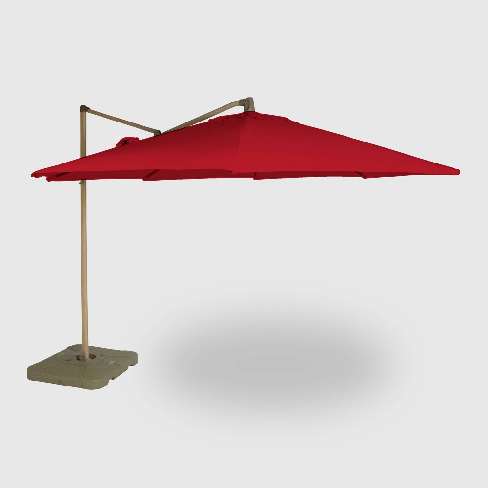 11 Offset Patio Umbrella Red Light Wood Pole Threshold