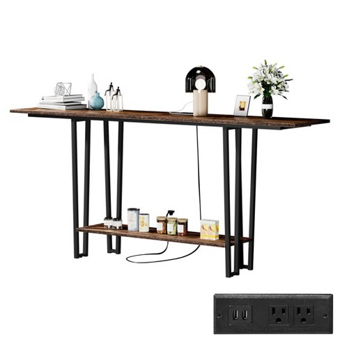 Vecelo 70.9 Inch Couch Side & Console Table With 2 Outlets, 2 Usb Ports ...