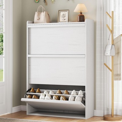 Shoe Cabinet with Flip Drawers, Modern Shoe Storage for Entryway, Wooden Shoe Cabinet with Adjustable Shelf