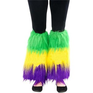 4E's Novelty Mardi Gras Furry Leg Warmers – Costume Accessory for Women & Men, 17" Faux Fur Cuffs, 1 Pair - 1 of 4