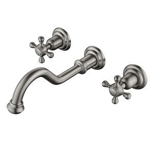 SUMERAIN Vintage Wall Mount Vessel Faucet, 2 Cross Knob Lavatory Bathroom Faucet, Brushed Nickel - 1 of 4