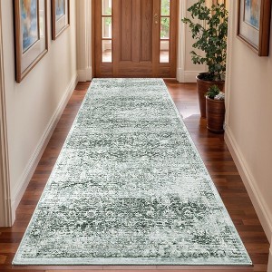 Washable Area Rug Vintage Rug, Soft Non Slip Low Pile Thin Rug, Distressed Floral Retro Oriental Rug, Decorative Printed Rug for Living Room Bedroom - 1 of 4