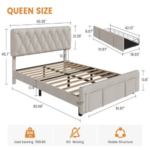 Velvet Platform Bed Frame with Storage Drawers, Full/Queen/King size, Mattress Foundation with Solid Wooden Slats Support, No Box Spring Needed - 1 of 4