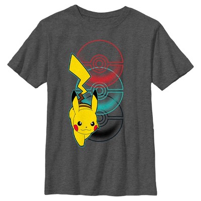 Boy's Pokemon Pikachu Poke Balls  T-Shirt - Charcoal Heather - Small