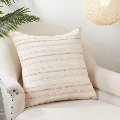 Natural Woven Stripe Cotton Throw Pillow Cover