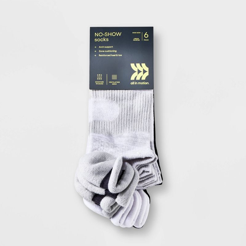 Women&#39;s 6pk Active Accents No Show Tab Athletic Socks - All In Motion&#8482; White/Gray/Black 4-10, 3 of 9