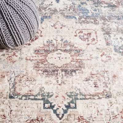 Ivory and Green Synthetic Runner Rug, 2'2" x 10'