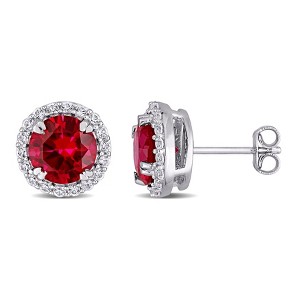 EVERLY JEWELRY | Sterling Silver 5 1/2 CT TGW Created Ruby Created White Sapphire Circular Halo Stud Earrings - 1 of 4