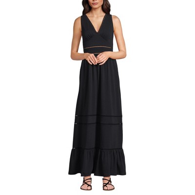 Lands' End Women's Cotton Modal Embellished Trim Maxi Dress