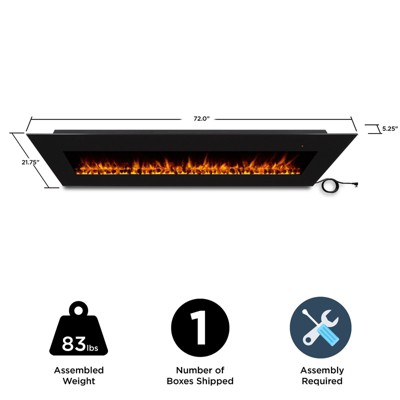 Corretto 72" Black Wall Mounted Electric Fireplace with Mantel