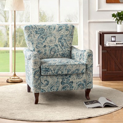 Vincent Wooden Upholstered Armchair With Fabric Pattern And Wingback ...