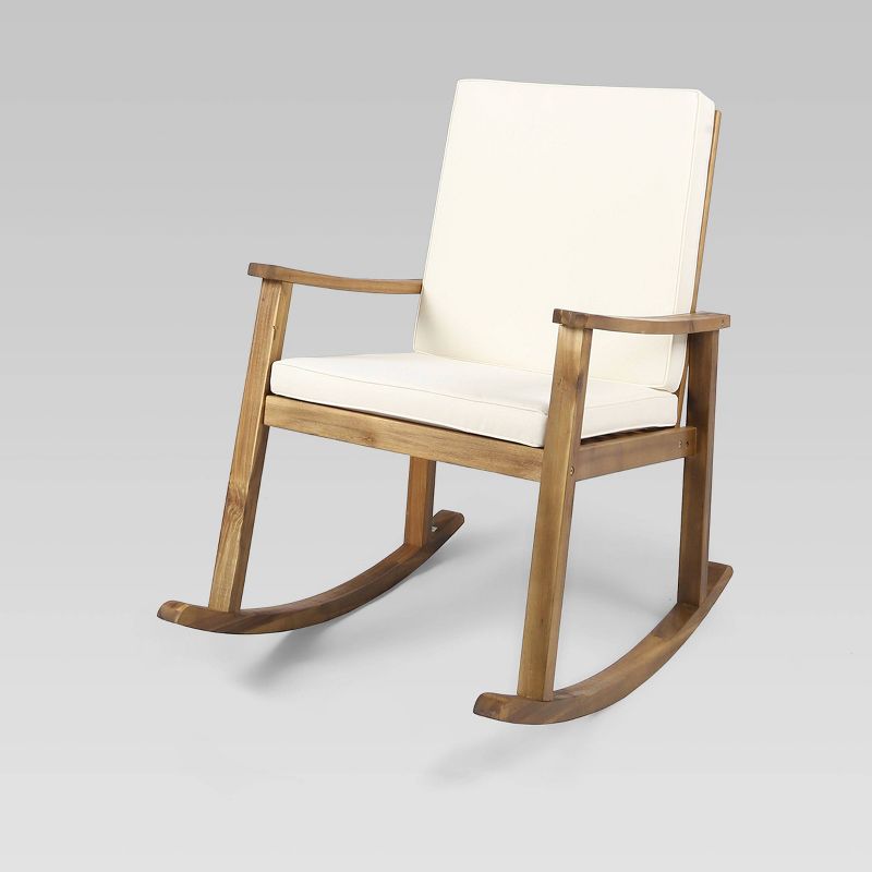 Candel Acacia Wood Rocking Patio Chair Teak / Cream - Christopher Knight Home, 1 of 9