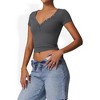 Anna-Kaci Women's Short Sleeve V-Neck Top with Grommet Details and Slim Fit - 3 of 4