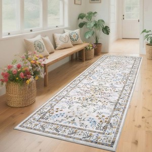 Floral Washable Rugs for Living Room Bedroom Soft Non-Slip Low Pile Print Area Rug Botanical Foldable Accent Rugs - 1 of 4