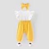 PATPAT Baby Girl Cute Bear Romper Set with Headband, Yellow Ruffled Sleeve Jumpsuits - 4 of 4