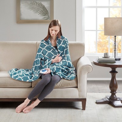 Teal Ogee Oversized Electric Heated Throw Blanket 60x70"