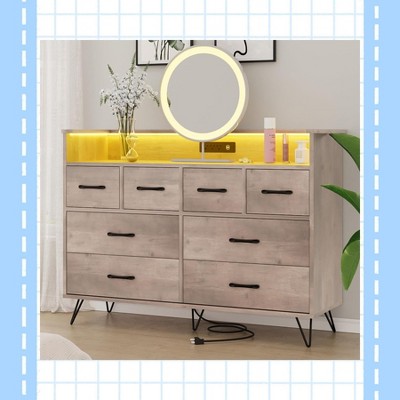 Garvee 8 Drawer Dresser with LED Lights & Charging Station - Modern Storage Organizer for Bedroom