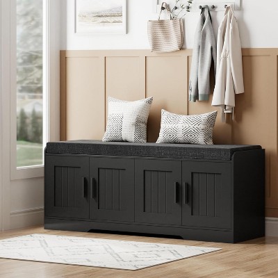 Comfort & Storage Combined: 2-Tier Entryway Bench with Plush Cushion - Features Open Shelf for Easy Shoe Organization