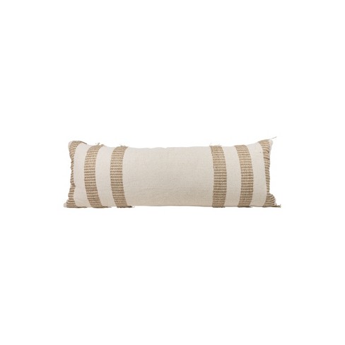 White Oversized 14x36 Hand Woven Decorative Cotton and Jute Lumbar Throw  Pillow with Hand Tied Fringe - Foreside Home & Garden