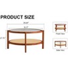 2-Tier Round Rattan Tea Table with Tempered Glass Tabletop Coffee Table for Living Room Dining Room Bedroom, Walnut - 2 of 4
