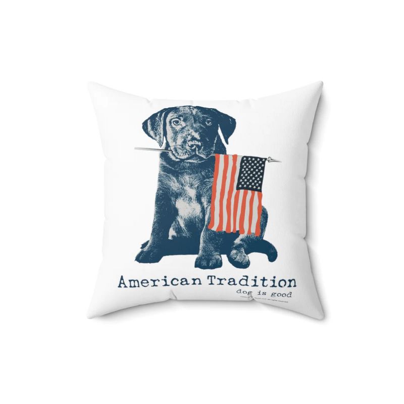 Dog is Good American Tradition Puppy & American Flag White 16 Inch Pillow, Officially Licensed and Produced in the USA, 1 of 2