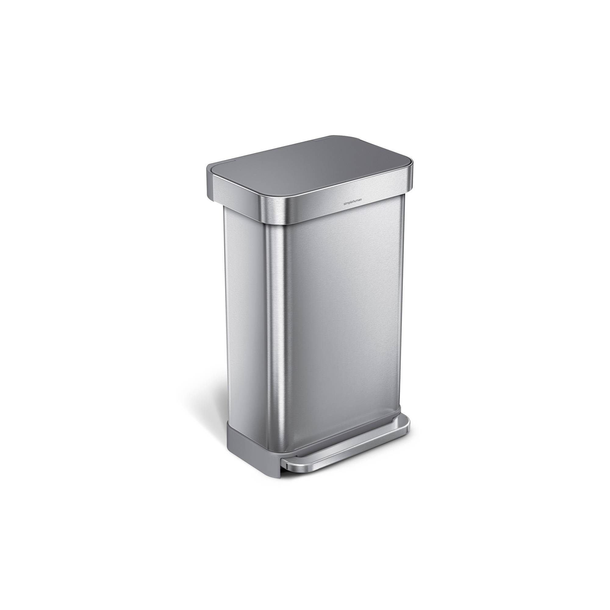 simplehuman 45L Kitchen Step Trash Can with Liner Pocket Stainless Steel with Fingerprint Proof Finish, Gray Plastic Soft Close Lid