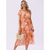INSPIRE CHIC Women's Floral V Neck Short Sleeve Ruffle Tiered Layered Swing Summer Midi Dress - 2 of 4