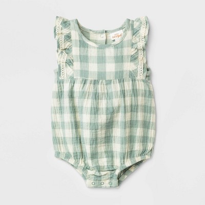 Image of Baby Girls' Gingham Gauze Short Leg Romper - Cat & Jack™ Mint Green 6-9M