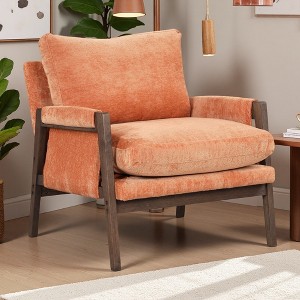 Velvet Mid-Century Modern Leisure Armchair with Padded Seat and Wood Legs - 1 of 4