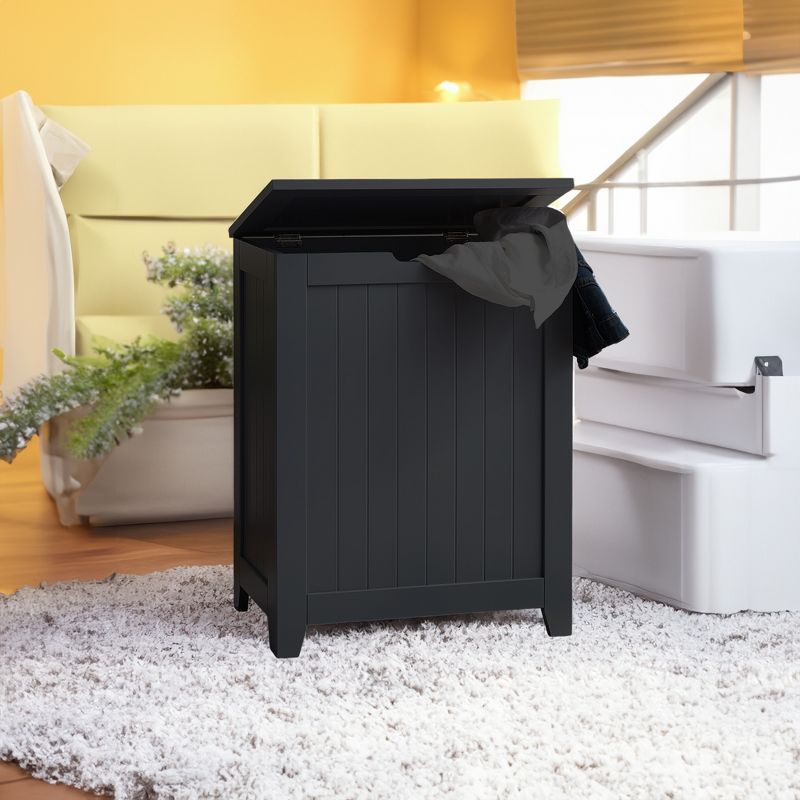 Redmon 18'' x 11.25'' x 23.25'' Contemporary Country Wainscot Style Wooden Clothes Hamper for Bedroom, Bathroom, and Laundry Room, Black, 6 of 8