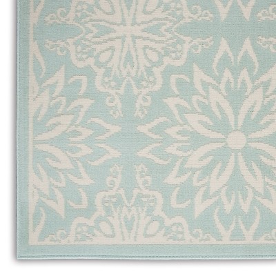 Elegant Ivory/Green Floral Synthetic 5'3" x 7'3" Easy-Care Rug