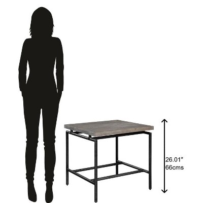 Gray Wood and Black Metal Rectangular End Table with Storage