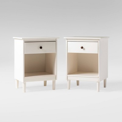 Set of 2 Smith Classic Mid-Century Modern Solid Wood 1 Drawer Nightstands White - Saracina Home