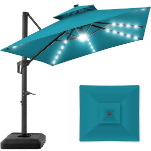 Best Choice Products 10x10ft 2-Tier Square Outdoor Solar LED Cantilever Patio Umbrella w/ Base Included - 1 of 4