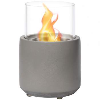 HOMCOM Tabletop Fireplace, Mini Concrete Ethanol Fire Bowl with Lid, Burns up with Liquid Alcohol and Solid Tablet Alcohol